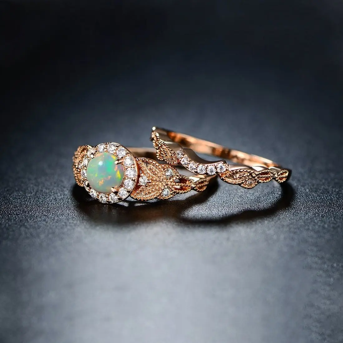 925 Sterling Silver Ethiopian Opal Stone Milgrain Semi Precious Gemstone Ring Set à prix de gros Boutique revendeur en ligne Fournisseur