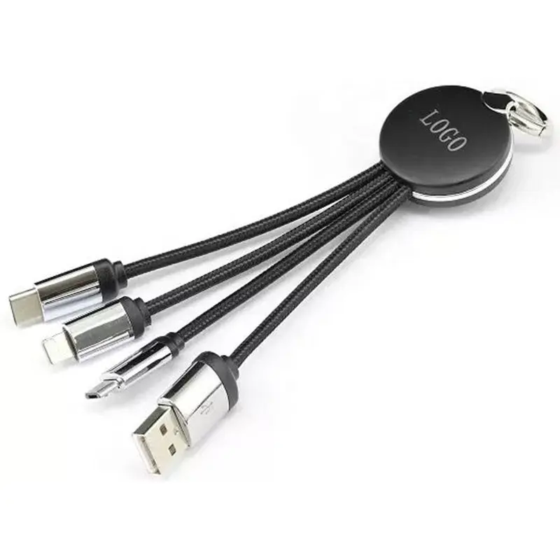 Multi 3 in 1 LED logo Charger Cable Light Up Charger Car Charging Cable USB Cable Compatible with Type C Android iOS