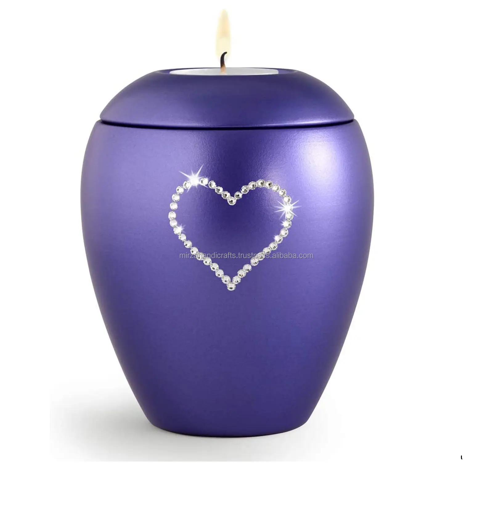 สีฟ้ารักคริสตัลหัวใจเทียนงานศพเถ้าศพอนุสรณ์เทียนหอมโกศเด็กเถ้ามนุษย์ Tealight Urn