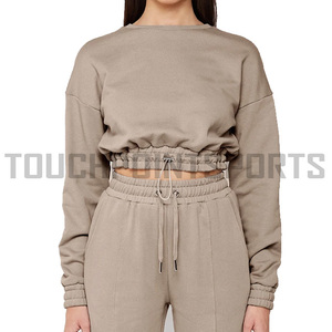 ชุดวอร์มผู้หญิง,สองชิ้นพร้อมโลโก้พลอยเทียมแบบกำหนดเองเสื้อครอป - Product Image 1