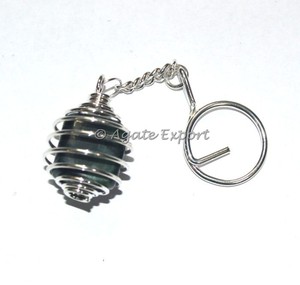 Porte-clés en agate de guérison et cuivre, pierre gemme roulée, noir - Product Image 1