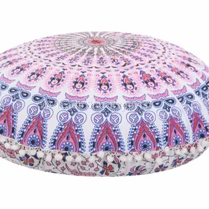民族棉印度嬉皮士枕套32英寸，曼陀罗地板垫，Pom Pom枕头Shams，室外罩