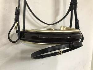 Brida acolchada dorada de gran calidad con herrajes a juego y banda marrón disponible en muchos colores y tamaños - Product Image 5