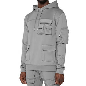 Chándal de entrenamiento de algodón 100% para hombre con Sudadera con capucha personalizado multibolsillo conjunto de Jogger transpirable de talla grande para deportes de invierno - Product Image 2