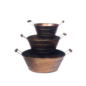 Jardinière décorative en métal de jardin à la maison de vente chaude avec des pots de fleurs de jardin antiques bruns ensemble de 3 pièces - Product Image 1