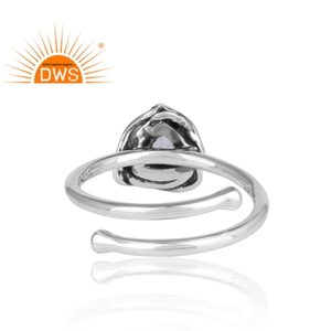 แหวนพลอยบุษราคัมสีน้ำเงินพฤศจิกายนแหวนสเตอร์ลิงออกซิไดซ์925เครื่องประดับสามเหลี่ยมปรับได้ขายส่ง - Product Image 4