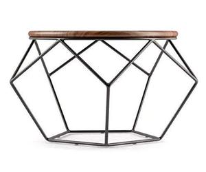 <b>Round</b> <b>Coffee</b> <b>Table</b> With Wooden Top and <b>Black</b> Powder Coated Metal Frame Industrial Vintage <b>Table</b> for Living Room furniture - Product Image 1