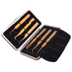 ชุดแหนบต่อขนตาสีทอง6ชิ้น,เคสแหนบต่อขนตาปลอมคุณภาพสูงพร้อมกล่องยืดหยุ่นสีทองแวววาว - Product Image 2