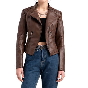 <b>Women's</b> Custom Designed Logo Embossed Sheep Skin Leather Jacket Wholesale Outdoor Jacket Stripe Camouflage 100% Material - Product Image 1