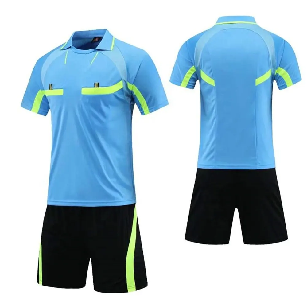 Professional Men Turn-down Collar Football Referee Clothes Short Sleeve Judge Shirt Three Pockets Shorts Soccer Wear Sets Adults