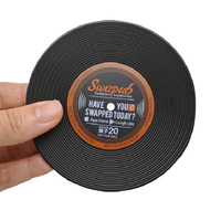 Werbeartikel Weiche PVC Retro-Plattenspieler-Untersetzer aus schwarzem Vinyl