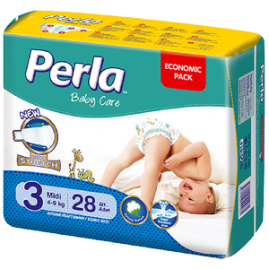 Pañales para Bebé PERLA de Alta Calidad, Gran Venta, Talla 3 Midi, Tela No Tejida, 22-32 Libras, Protección Contra Fugas, Superficie Seca - Product Image 1