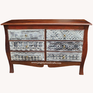 <b>Vintage</b> Indian Pure Mango Wood Solid Carved Storage Chest of Drawers Six Drawer Living Room <b>Cabinet</b> Sideboard Handmade Rajasthan - Product Image 3