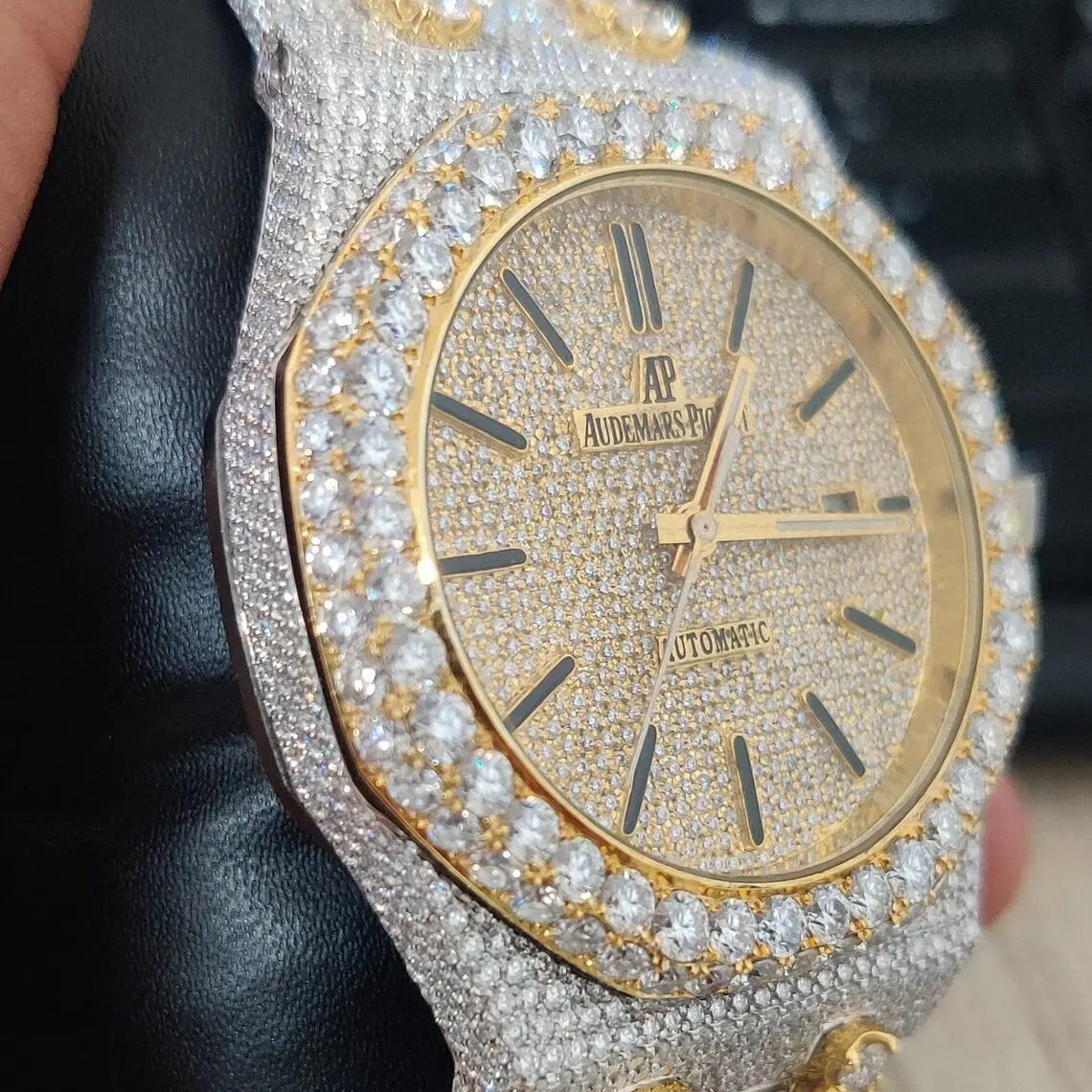 Iced Out Two Tone Moissanite Studded Diamond Men Wrist Watch Automatic Movement Custom Hip Hop Watches
