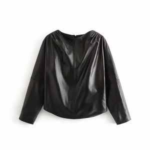 Bonne vente Chemise en cuir respirante pour hommes avec boutons élégants Chemise à manches longues en cuir pour hommes de l'usine - Product Image 5