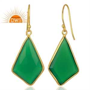 Boucles d'oreilles en onyx vert, bijoux plaqués or, boucles d'oreilles serties en argent sterling, collection classique en gros - Product Image 3