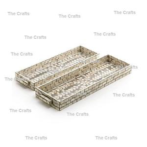 Ensemble de 2 plateaux de service de différentes tailles en bois et en nacre, plateaux de service décoratifs pour aliments - Product Image 4