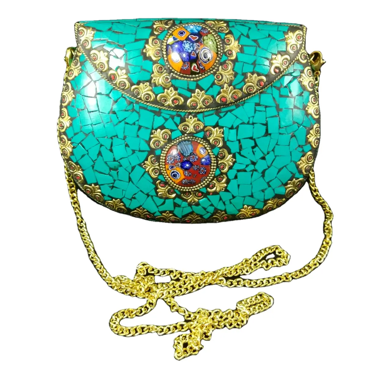 Colorful crystal mosaic traditional clutch bag for women vintage ladies shoulder bags cross body travelling purses handbags