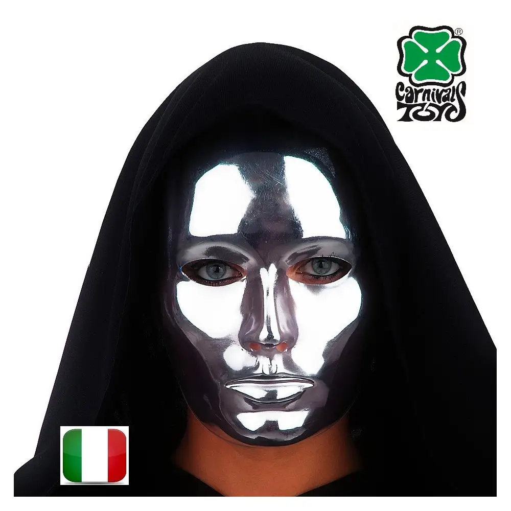 Made in Italy Painting silver plastic Carnival and party face mask Full face mask ideal for theatrical performances