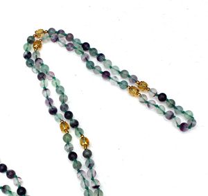 Collar Unisex de Cuentas Mala de 8mm con Nudos, Estilo Bohemio, Fluorita Arcoíris y Citrino, Tendencia 2023, con Certificado de Terceros, Curativo - Product Image 2