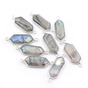 Conector de Plata de Ley 925 con Bisel en Forma de Hexágono de Labradorita, Chapado en Plata, para Fabricación de Joyería Artesanal - Product Image 1