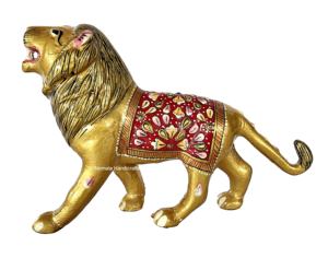 Nirmala Handicrafts - Estatua de León Pintada en Metal con Esmalte, Artículo de Feng Shui de la India, Hecho a Mano en Rajasthan, Singa Luan, Liona, Pieza Decorativa - Product Image 1