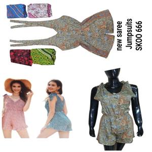 Vestido de Verano Mini Saree sin Mangas con Estampado, Estilo Bohemio, Decoración de Encaje con Borlas de Seda de Rayón, con Bolsillos, Modelo para Mujer - Product Image 1