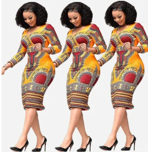 アフリカの服新しい女性のファッション夏の半袖ドレスカジュアルディープVネック伝統的なアフリカのプリントパーティードレス