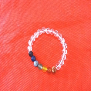 กำไลข้อมือหินเจ็ดจักระทำมือประดับด้วยหินควอตซ์ใสและหินกึ่งมีค่าสำหรับการปรับสมดุลพลังงานเรกิ ทำด้วยมือ - Product Image 1