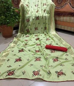 Femmes indiennes réception porter coton soie Saree avec broderie 0 fleur Design travail avec chemisier non cousu prix de gros vêtement - Product Image 1