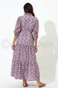 Summer Wear Long Maxi <b>Dress</b> <b>for</b> <b>Woman</b> Floral Block Print With Short Collar Long <b>Belt</b> Vacation Maxi <b>Dress</b> <b>for</b> <b>Woman</b> - Product Image 3