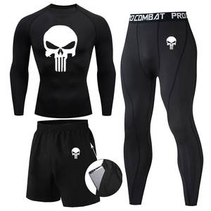 Wholesale Compression Pants Shirt Top Long Sleeve Jacket Set Suit Face Cover Gym Fitness Sets 5Pcs Men's Workout Clothes - Product Image 1