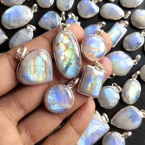 925 Sterling Modern Lighting Pendant Lamp Authentic <b>Rainbow</b> Moonstone White Topaz Gems Vintage Stone Crystal Pendants Charms - Product Image 5