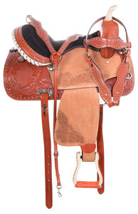 Ensemble de selle anglaise de course de baril en cuir de qualité supérieure Taille du siège Western Horse 14 "-18" Plusieurs couleurs et tailles disponibles - Product Image 2