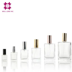 Perfume collection empty 15ml/30ml/100ml rectangle glass bottle with aluminum cap perfume atomizer