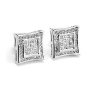 10K White Gold 0.50 CTW Prong Set Square Real Diamond Stud <b>Earrings</b> for Women | Screw Back Secure <b>Earrings</b> | <b>Fine</b> Jewellery Gift - Product Image 1