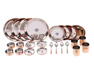 Copper Dinner Set 24 Piece Kitchen Utensils Hammered Design 100% Pure Copper Tabletop Serving Best Quality Luxury Product