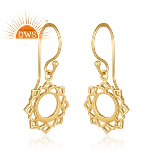 Vishudha Chakra Plain 925 Silver Yellow Gold Plated <b>Hook</b> <b>Earrings</b> Jewelry Trendy Wedding Party Classic Collection - Product Image 2