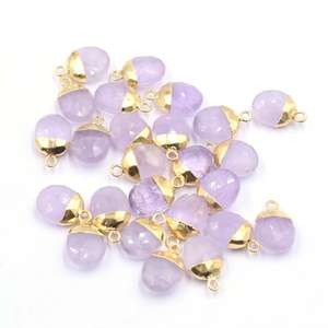 Pendentif ovale en améthyste de 12 à 14 mm, plaqué or, avec bélière pour la fabrication de bijoux - Product Image 1