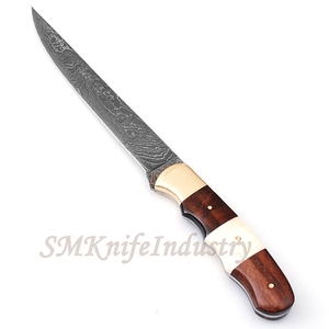 Cuchillo de pesca de Damasco forjado a mano, personalizado, con Funda de cuero, smk1649 - Product Image 4