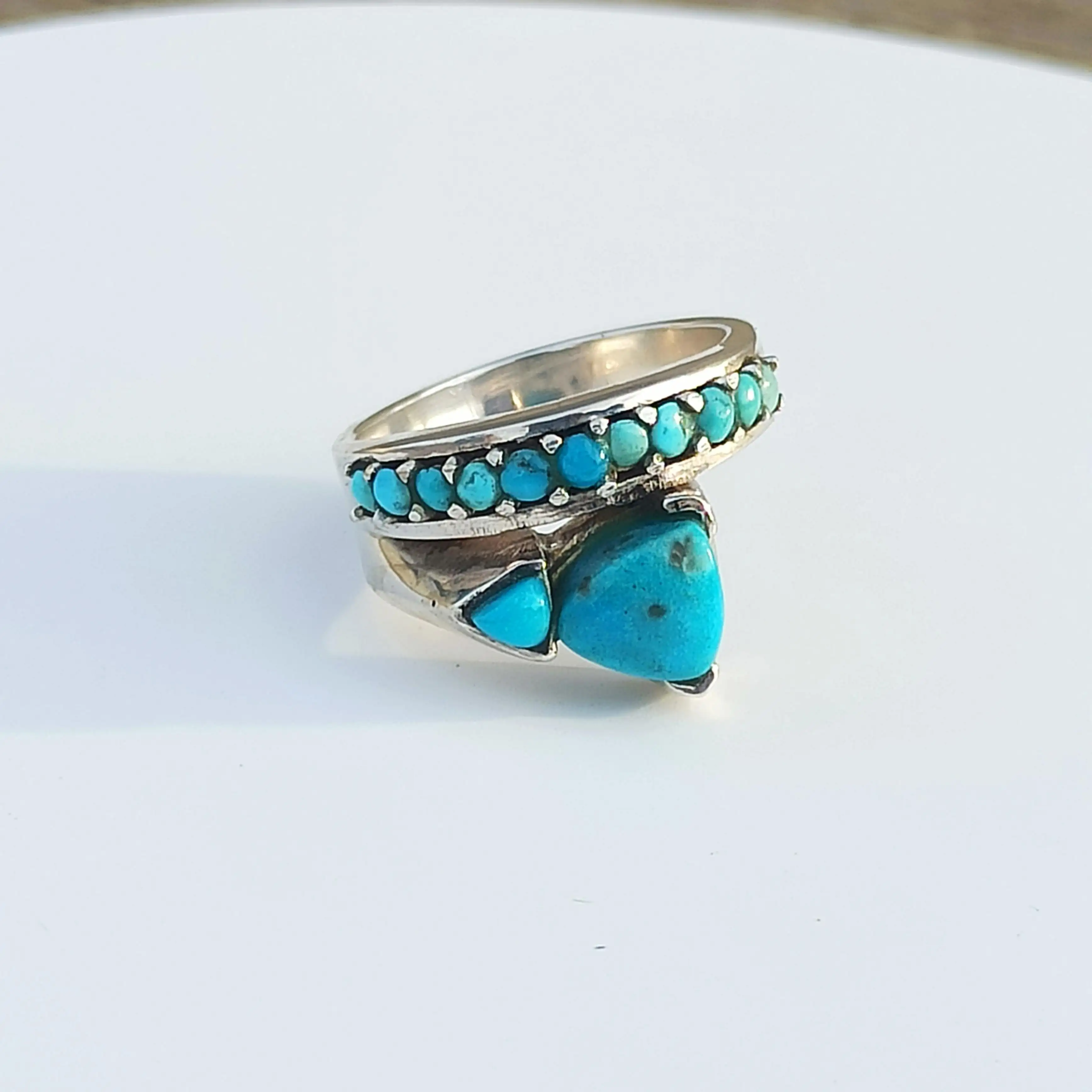 Nouvelle Arrivée de Haute Qualité En Gros Bijoux 925 Anneaux D'argent Sterling avec Naturel Turquoise Pierre Anneau