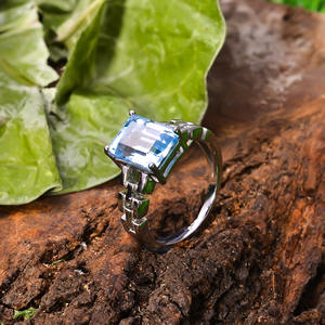 92.5แหวนเงินสเตอร์ลิง4.8กรัมชาติพันธุ์เครื่องประดับธรรมชาติสีฟ้าบุษราคัมพลอยเหลี่ยมเพชรพลอยเหลี่ยมเพชรพลอยทรงสี่เหลี่ยมผืนผ้าขายส่ง - Product Image 2