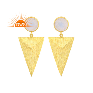 925 Sterling <b>Silver</b> Natural Rainbow Moon Stone Triangular Design <b>Dangle</b> <b>Earring</b> For Women Jewelry Manufacturer - Product Image 1