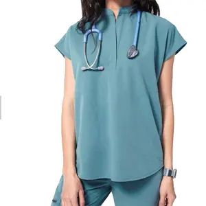 Beste Qualität Druck Peelings Tops Frauen Y-Ausschnitt Medical Nurse Scrubs Uniform Kurzarm Krankenhaus Uniform Print Scrubs Tops