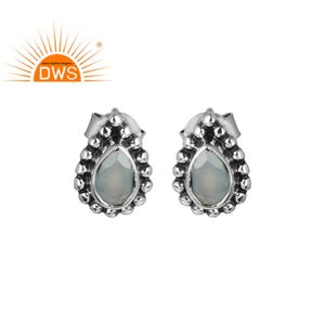 Boucles d'oreilles en pierre précieuse de calcédoine, bijoux Vintage, en argent, coupé à la peau naturelle, vente en gros, 925 - Product Image 1