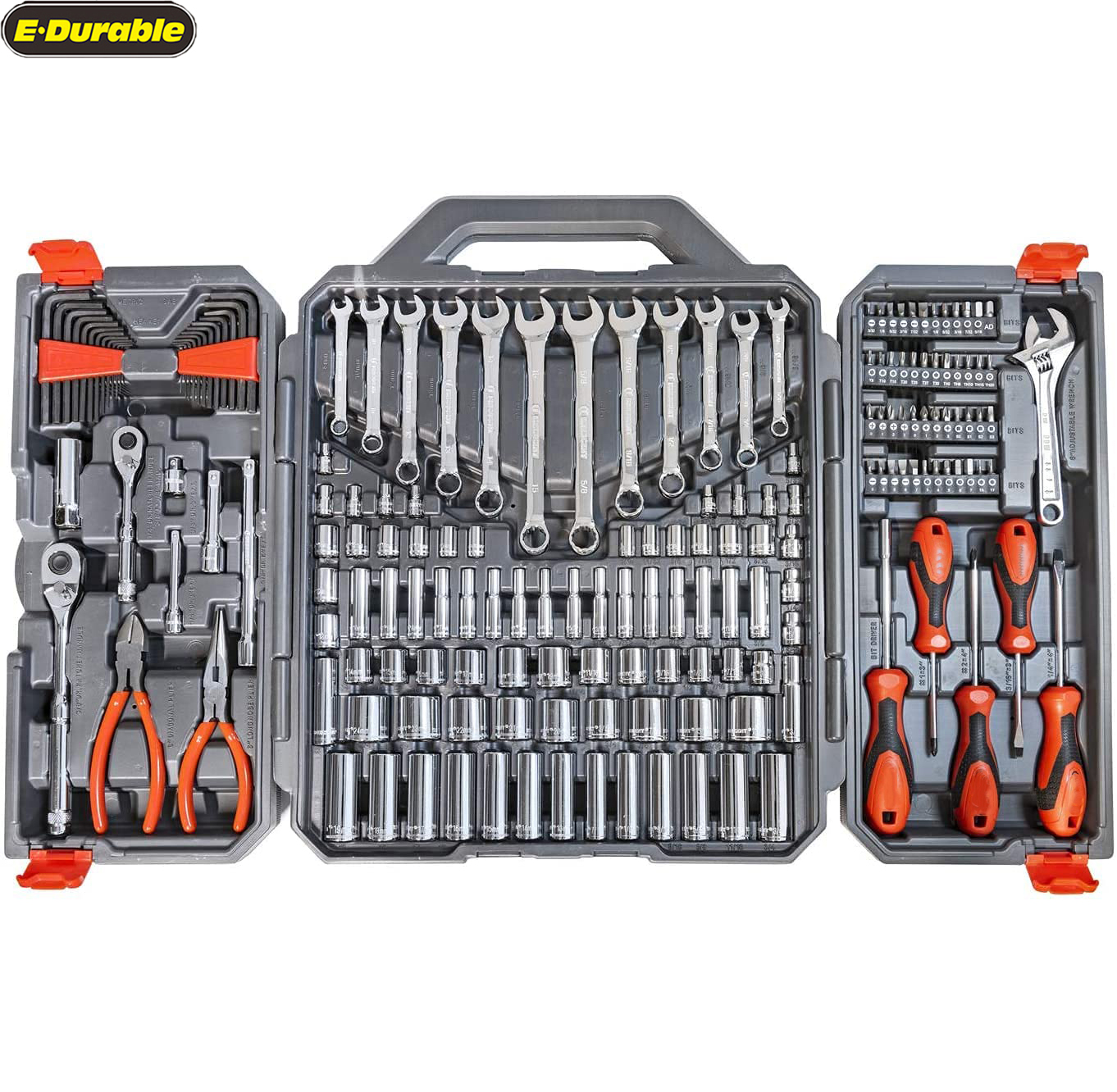 E-durable 180 Pc. Ratchet Wrench with Sockets Kit Set Professional Tool Kit Combination Package Mixed Tool Set