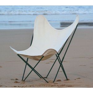 Silla de mariposa de cuero blanco Marco de hierro plegable negro diseño rústico plegable para dormitorio al aire libre hogar sala de estar hogar Oficina - Product Image 4