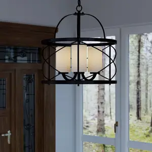 Modern 3 Light Lantern Geometric Chandelier Industrial Cage Design Pendant Light For Dining Room Kitchen