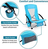 Chaise de plage basse pliable légère avec dossier en maille pour le camping, la pelouse, sac de transport inclus, supporte 250 livres