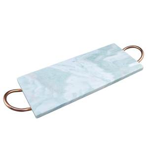 Plateau décoratif rond en marbre blanc avec poignées en métal plateau fabricant plateaux de service grossiste - Product Image 5